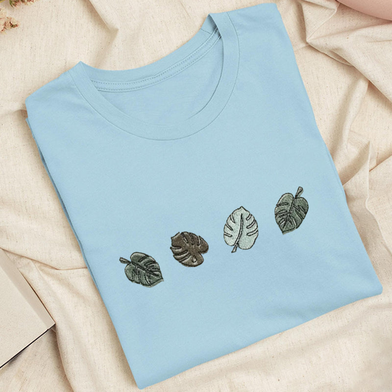 Embroidered Monstera Plant Classic Adult Unisex Crew Neck T-Shirt