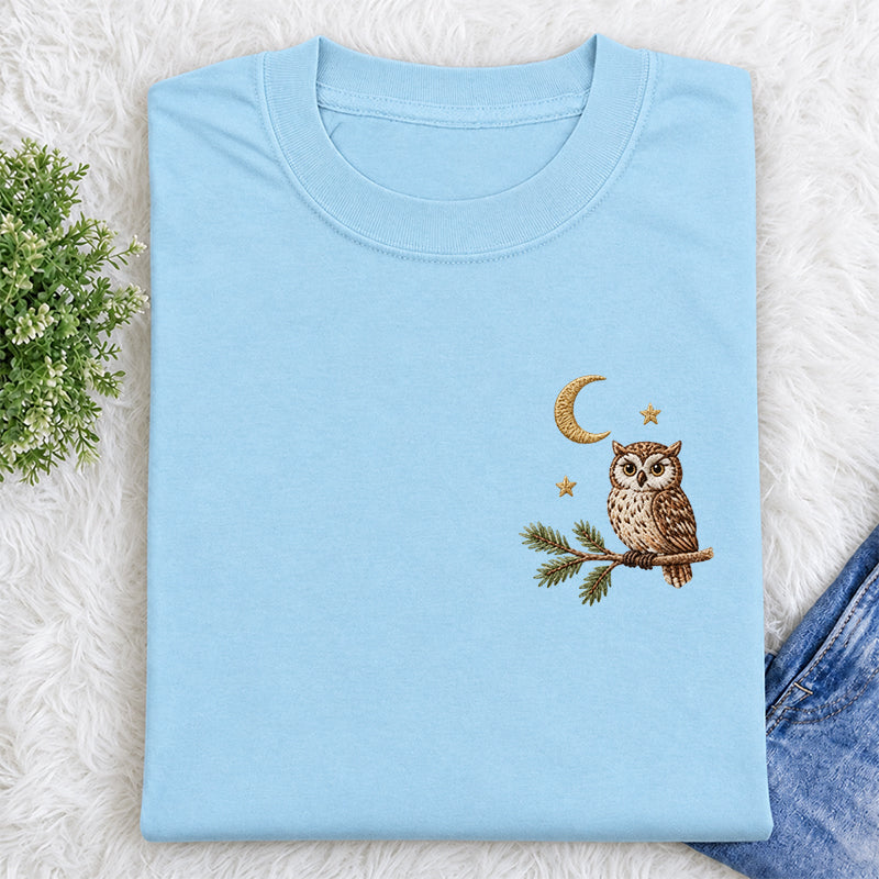 Embroidered Night Owl Classic Crew Neck T-Shirt