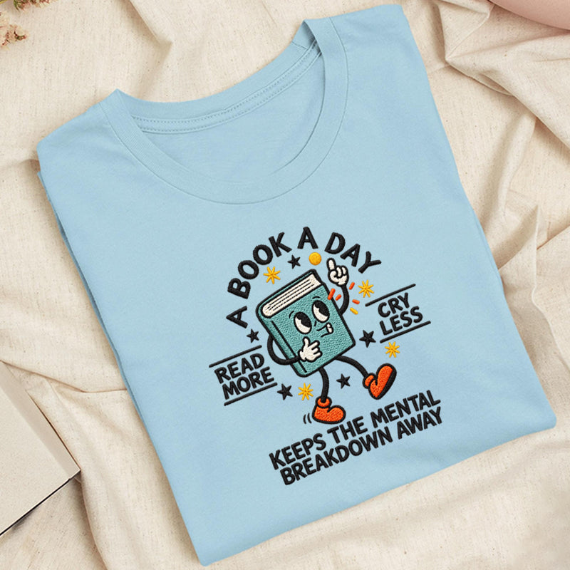 Embroidered A Book A Day Classic Adult Unisex Crew Neck T-Shirt