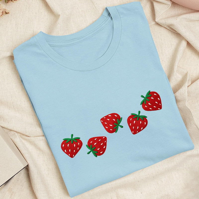 Embroidered Strawberry Classic Adult Unisex Crew Neck T-Shirt