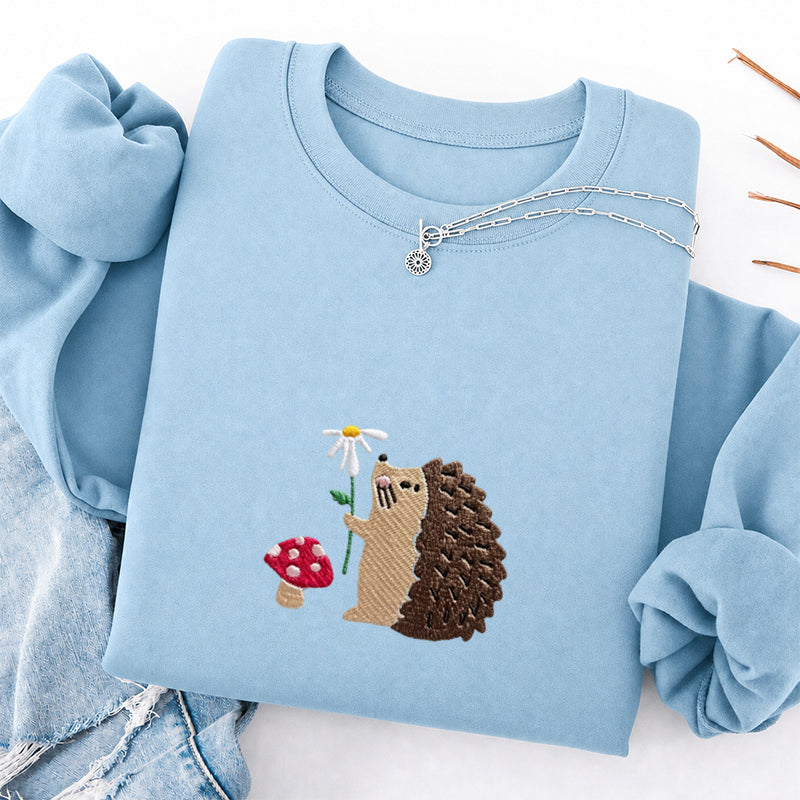 Embroidered Mushroom Hedgehog Classic Crewneck Sweatshirt