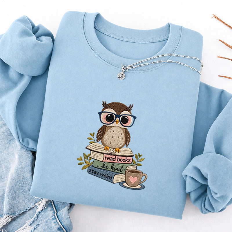 Embroidered Read Books Be Kind Owl Classic Crewneck Sweatshirt