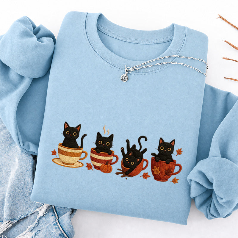 Embroidered Black Cat Coffee Classic Crewneck Sweatshirt