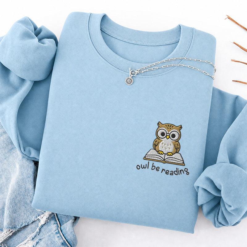 Embroidered Owl Be Reading Classic Crewneck Sweatshirt