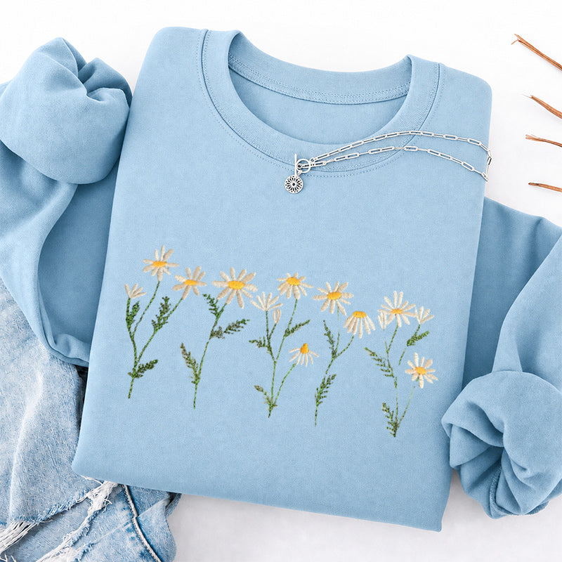 Embroidered Daisy Classic Crewneck Sweatshirt
