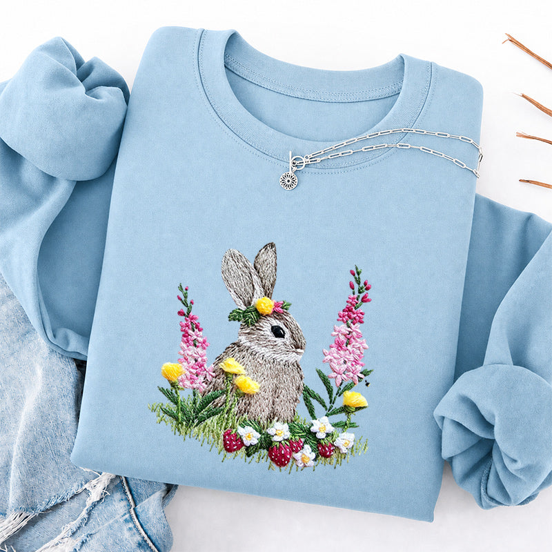 Embroidered Rabbit and Strawberries Classic Crewneck Sweatshirt