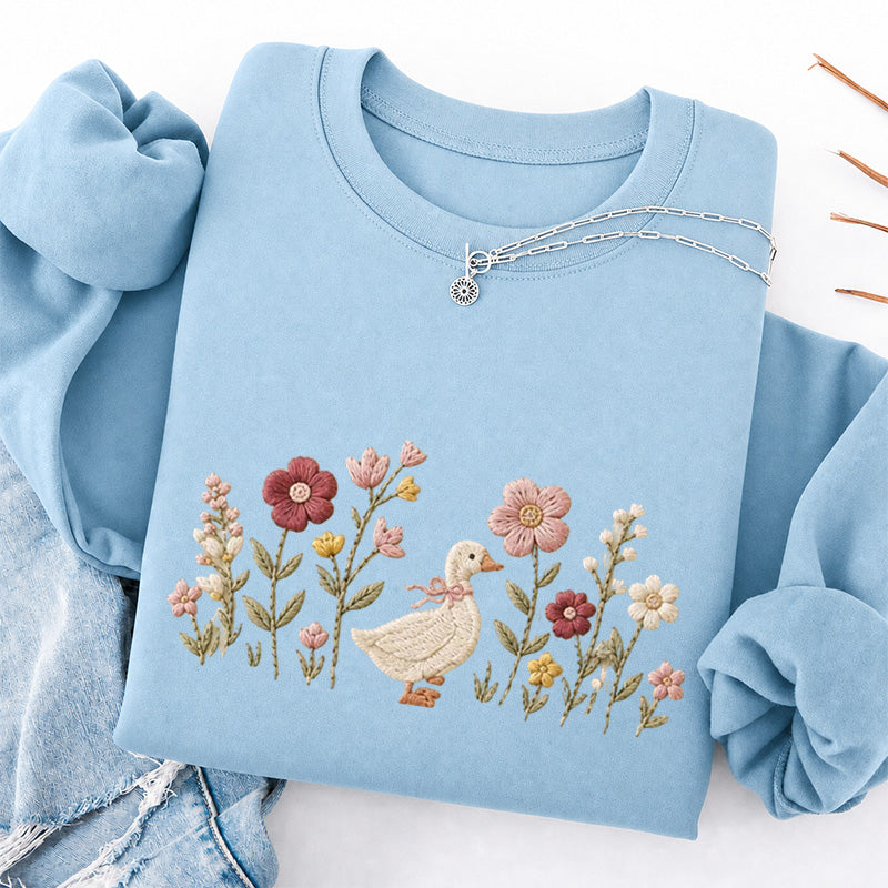 Embroidered Silly Goose Wildflower Classic Crewneck Sweatshirt