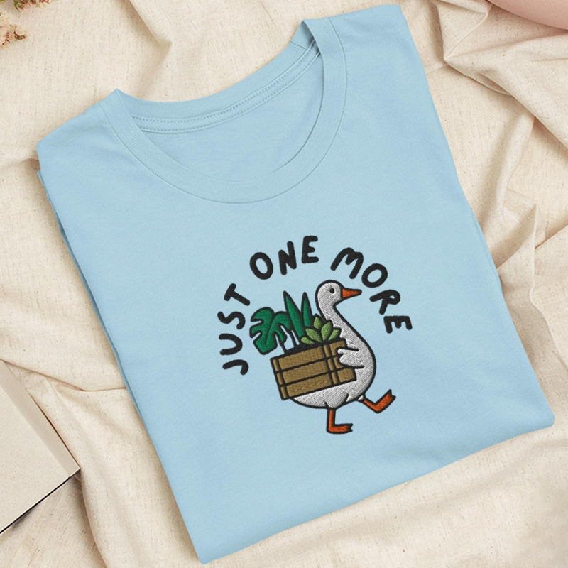 Embroidered Goose with Houseplant Classic Adult Unisex Crew Neck T-Shirt