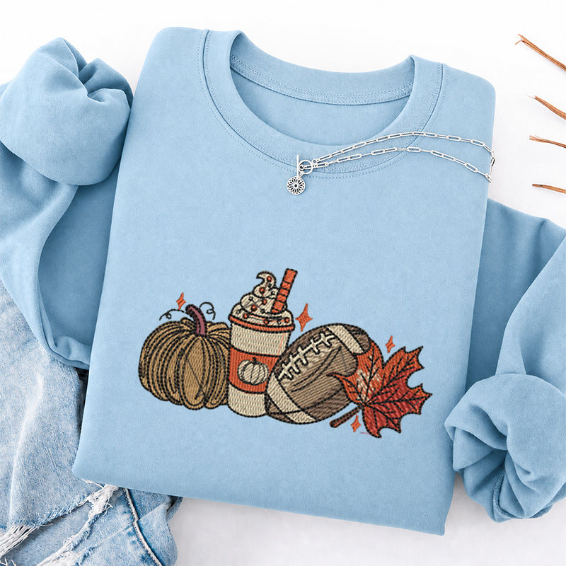 Embroidered Autumn Pumpkin Rugby Classic Crewneck Sweatshirt