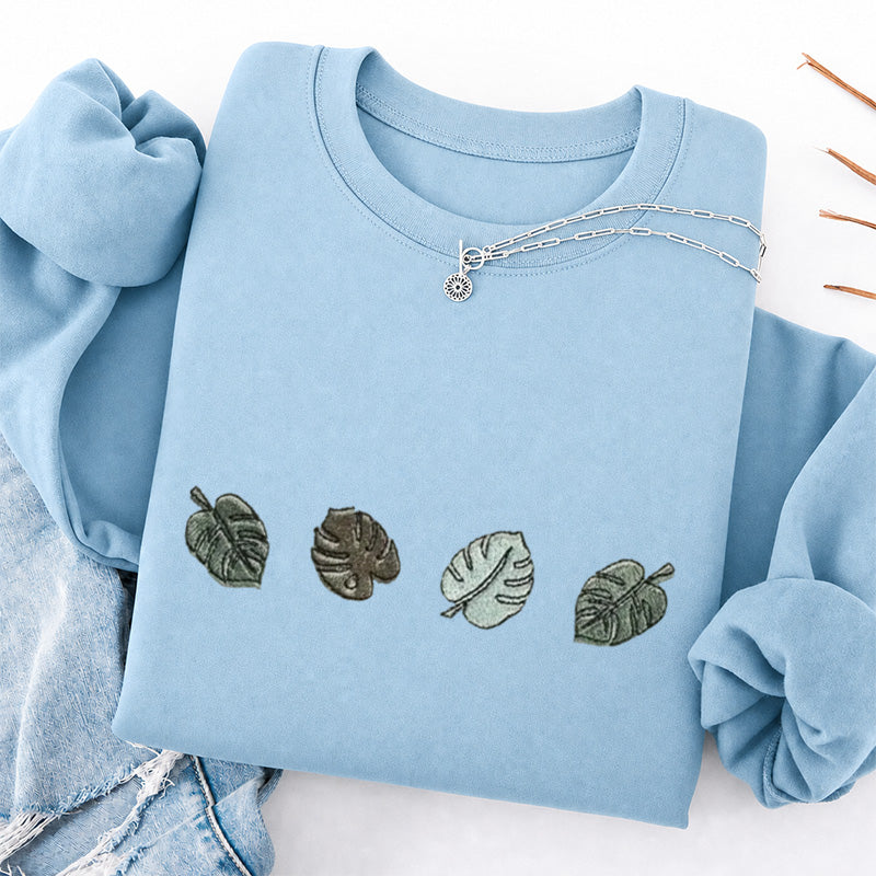 Embroidered Monstera Plant Classic Crewneck Sweatshirt