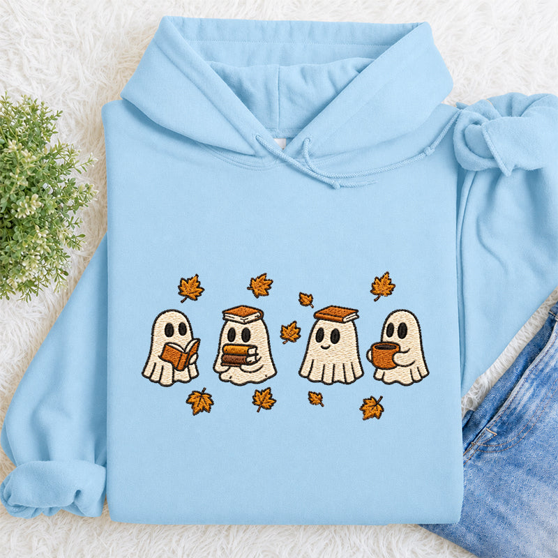 Embroidered Autumn Bookish Ghost Classic Adult Unisex Hoodie