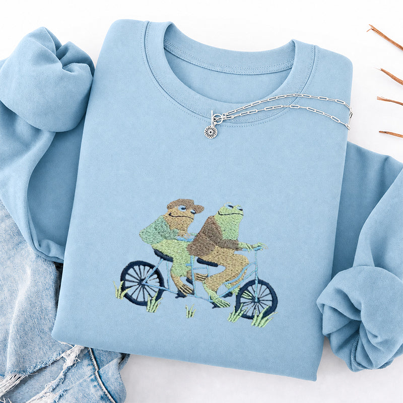 Embroidered Frogs Riding A Bike Classic Crewneck Sweatshirt