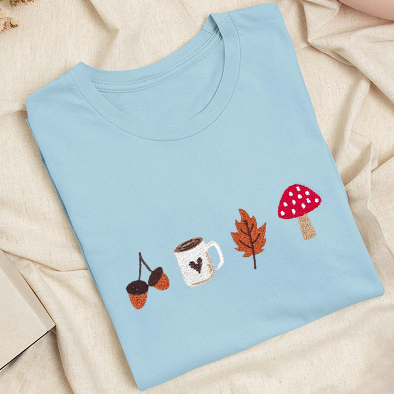 Embroidered Cozy Autumn Classic Adult Unisex Crew Neck T-Shirt