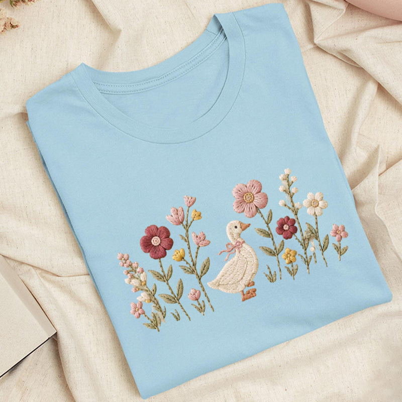 Embroidered Silly Goose Wildflower Classic Adult Unisex Crew Neck T-Shirt