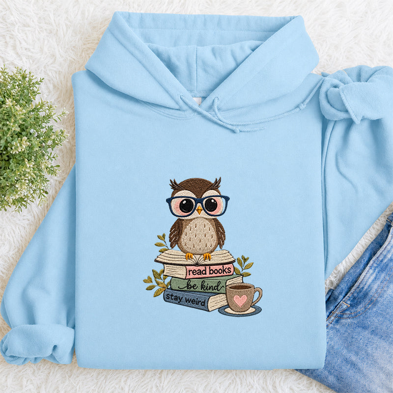 Embroidered Read Books Be Kind Owl Classic Adult Unisex Hoodie