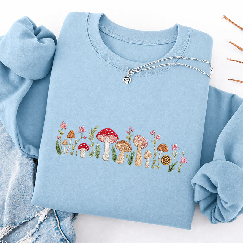 Embroidered Enchanted Mushroom Classic Crewneck Sweatshirt