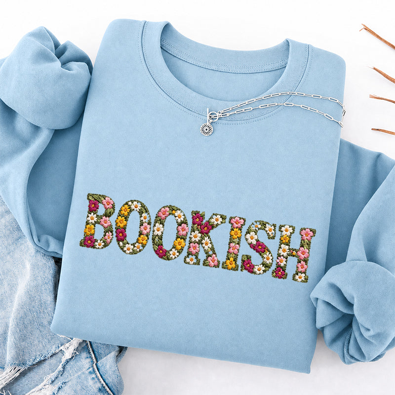 Embroidered Floral Bookish Classic Crewneck Sweatshirt