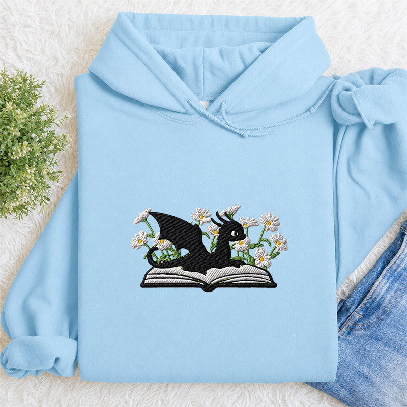 Embroidered Floral Dragon Book Classic Adult Unisex Hoodie