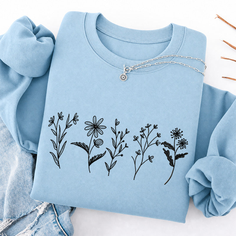 Embroidered Flower Lines Classic Crewneck Sweatshirt