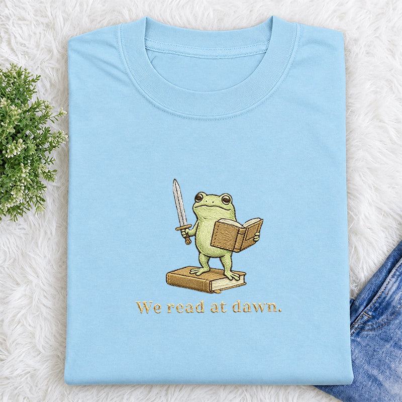 Embroidered We Read At Dawn Frog Classic Crew Neck T-Shirt