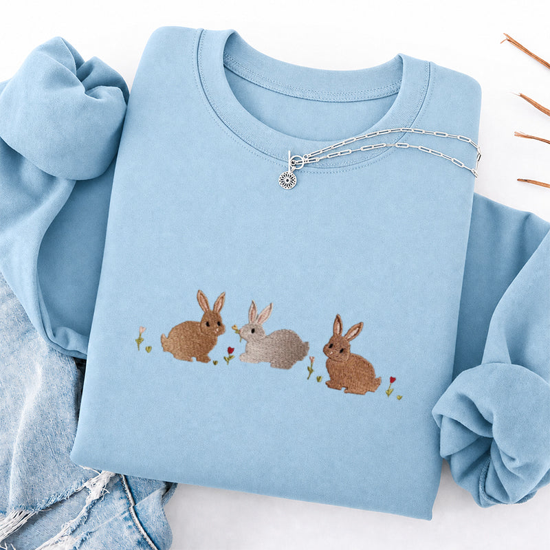 Embroidered Three Bunnies Classic Crewneck Sweatshirt