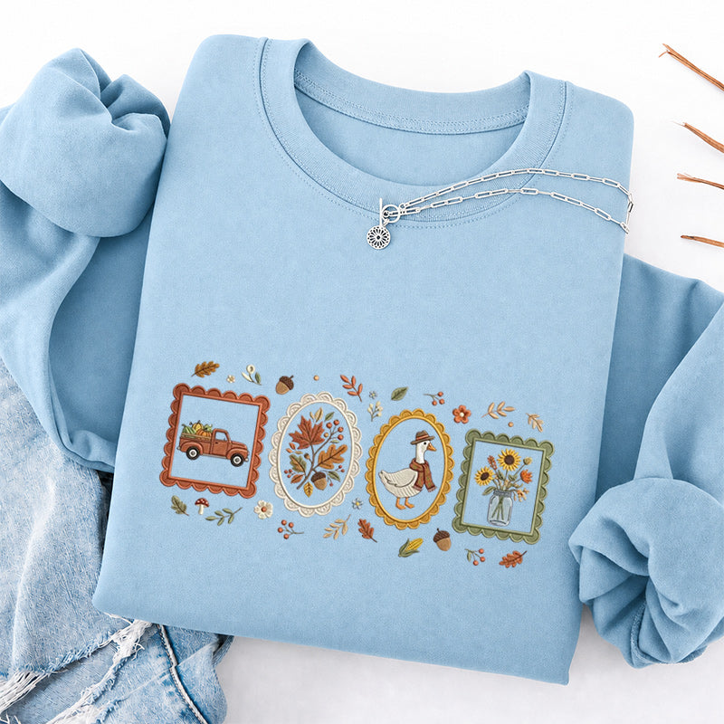 Embroidered Autumn Postcards Classic Crewneck Sweatshirt