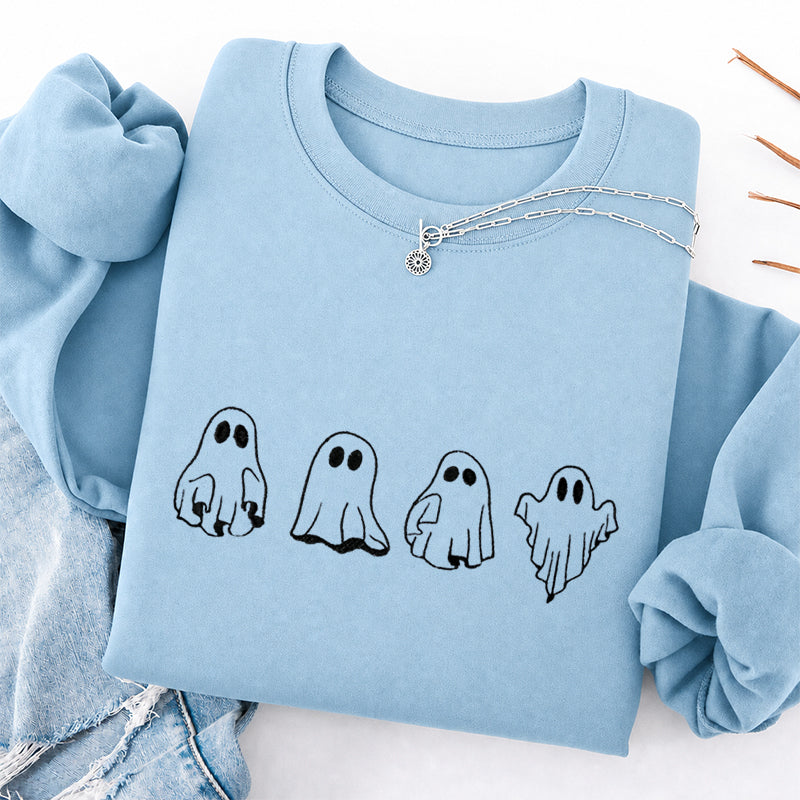 Embroidered Treat Or Trick Ghosts Halloween Classic Crewneck Sweatshirt