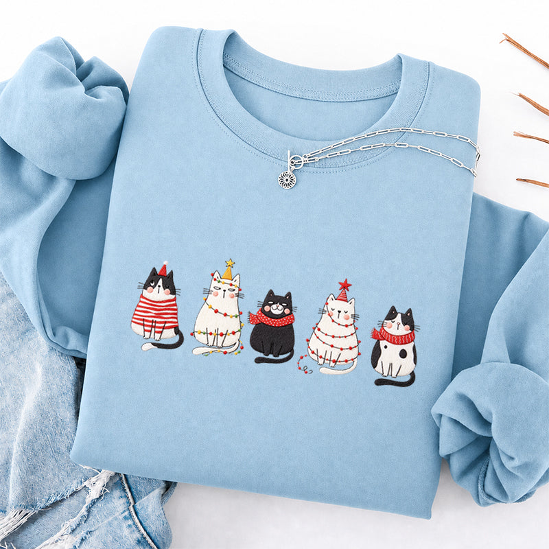 Embroidered Cute Cat Christmas Classic Crewneck Sweatshirt