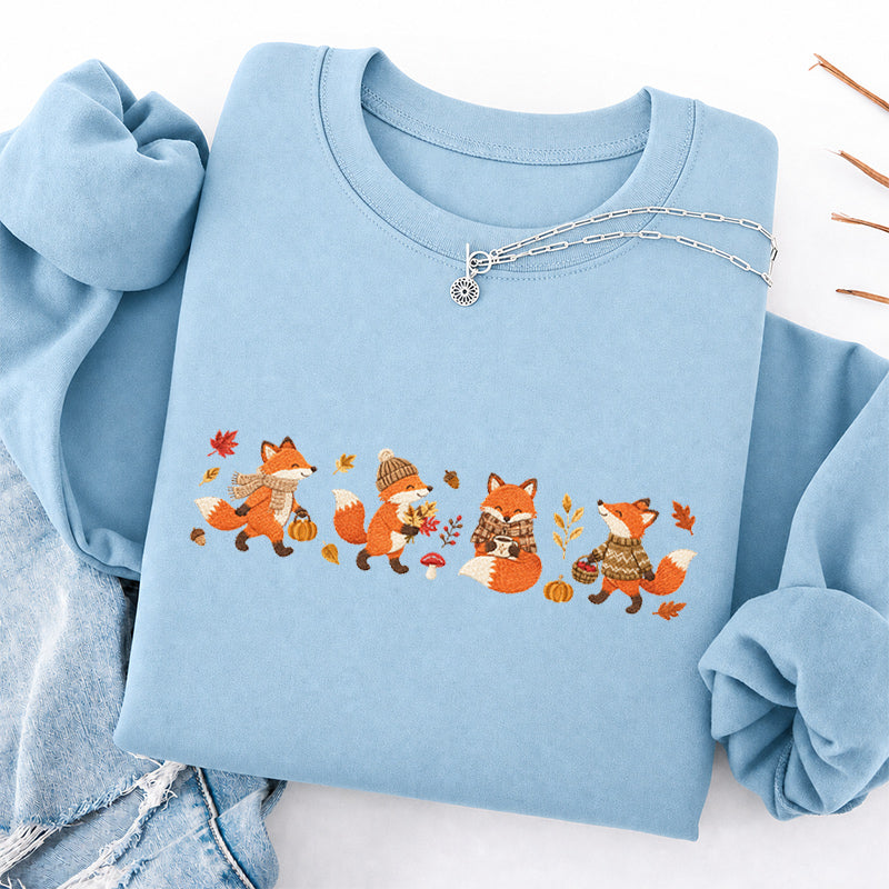 Embroidered Autumn Fox Classic Crewneck Sweatshirt