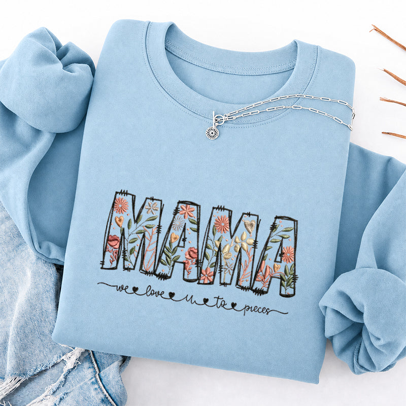 Embroidered Floral Mama Classic Crewneck Sweatshirt
