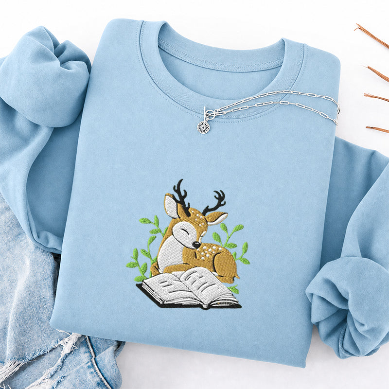 Embroidered Deer Book Classic Crewneck Sweatshirt