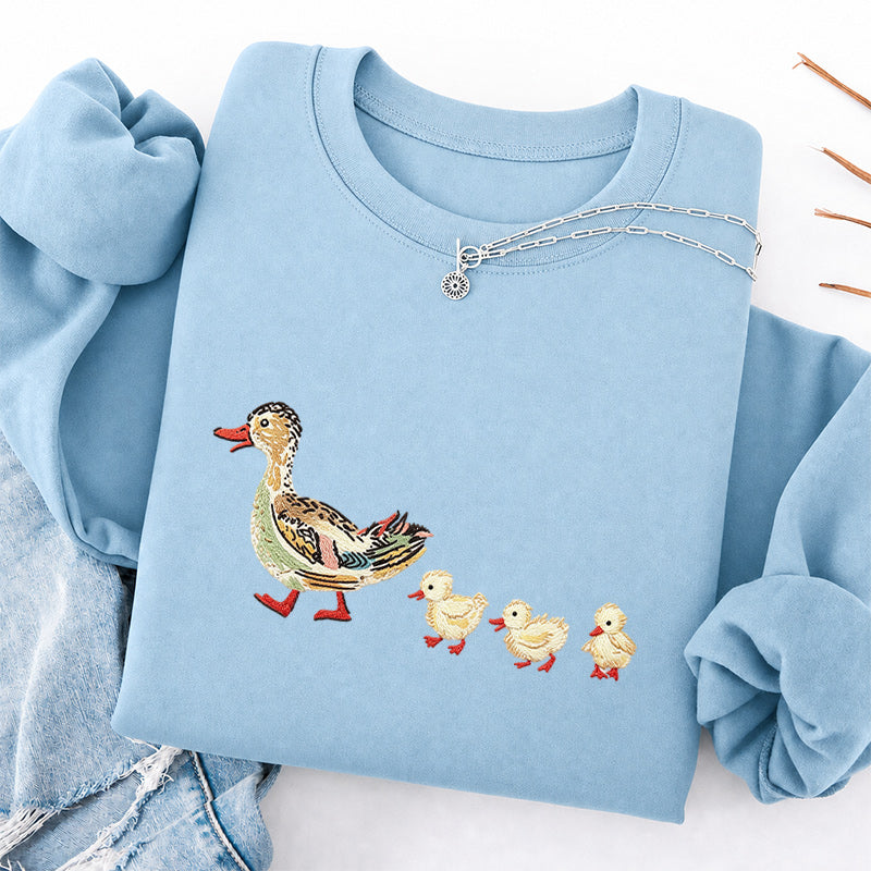 Embroidered Art Mama Duck And Ducklings Classic Crewneck Sweatshirt