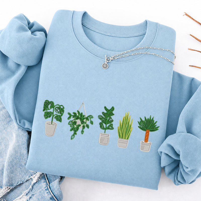 Embroidered Houseplant Classic Crewneck Sweatshirt
