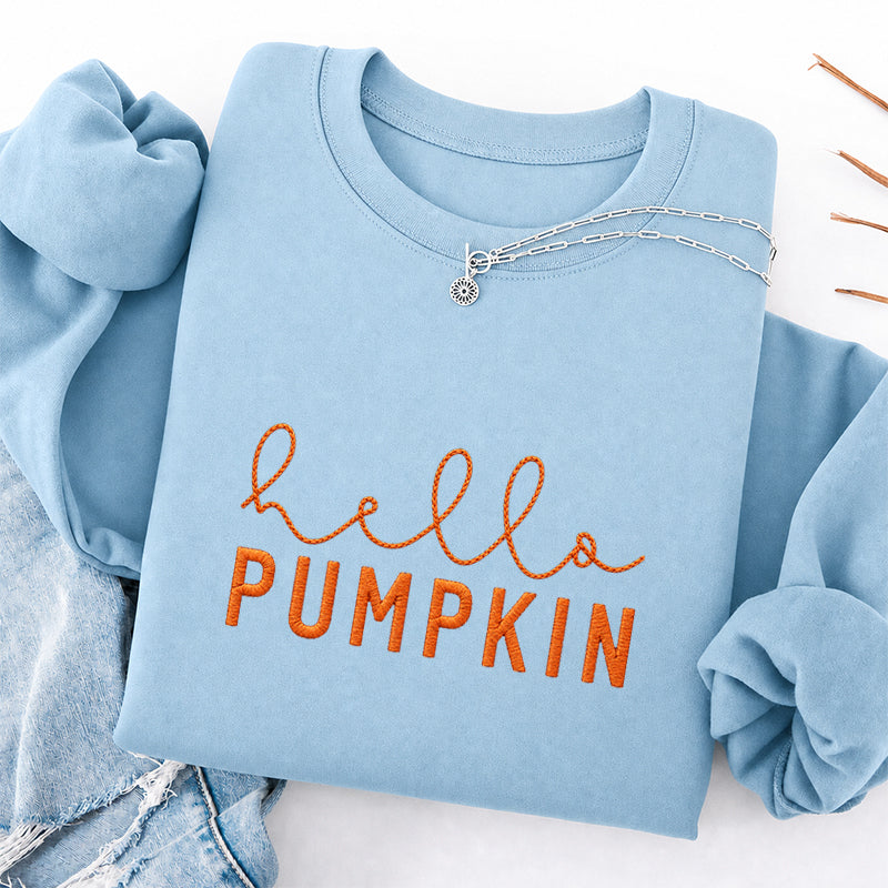Embroidered Hello Pumpkin Classic Crewneck Sweatshirt