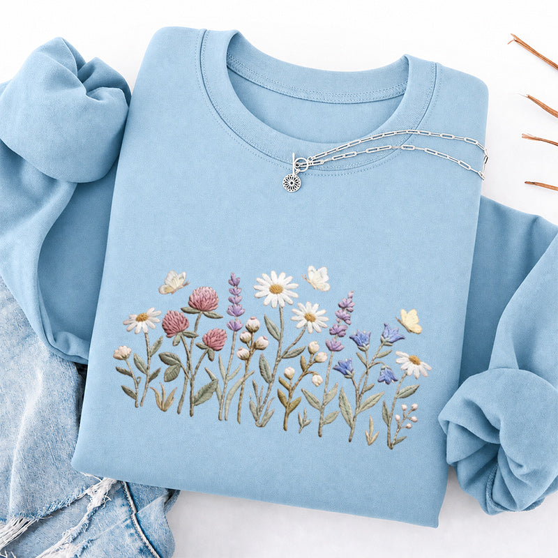 Embroidered Wildflower Classic Crewneck Sweatshirt