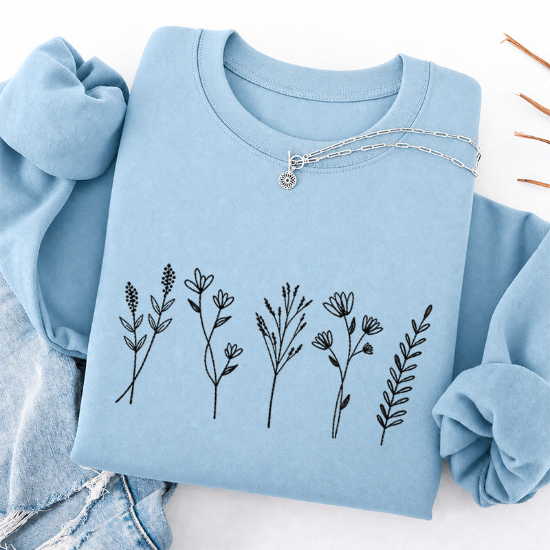Embroidered Cute Wildflower Classic Crewneck Sweatshirt