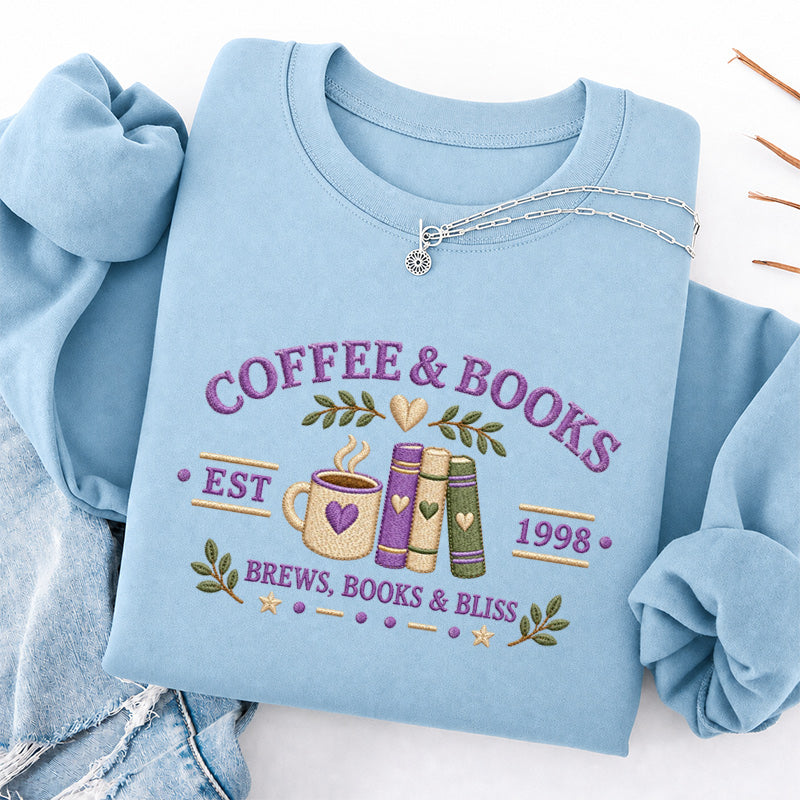 Embroidered Coffee And Books Classic Crewneck Sweatshirt