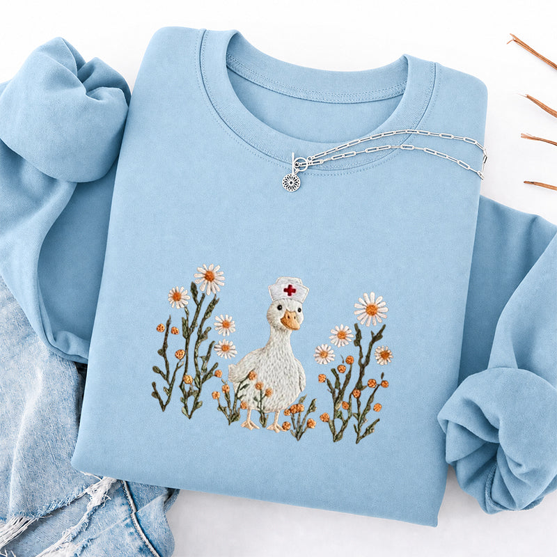 Embroidered Daisy Nurse Goose Classic Crewneck Sweatshirt
