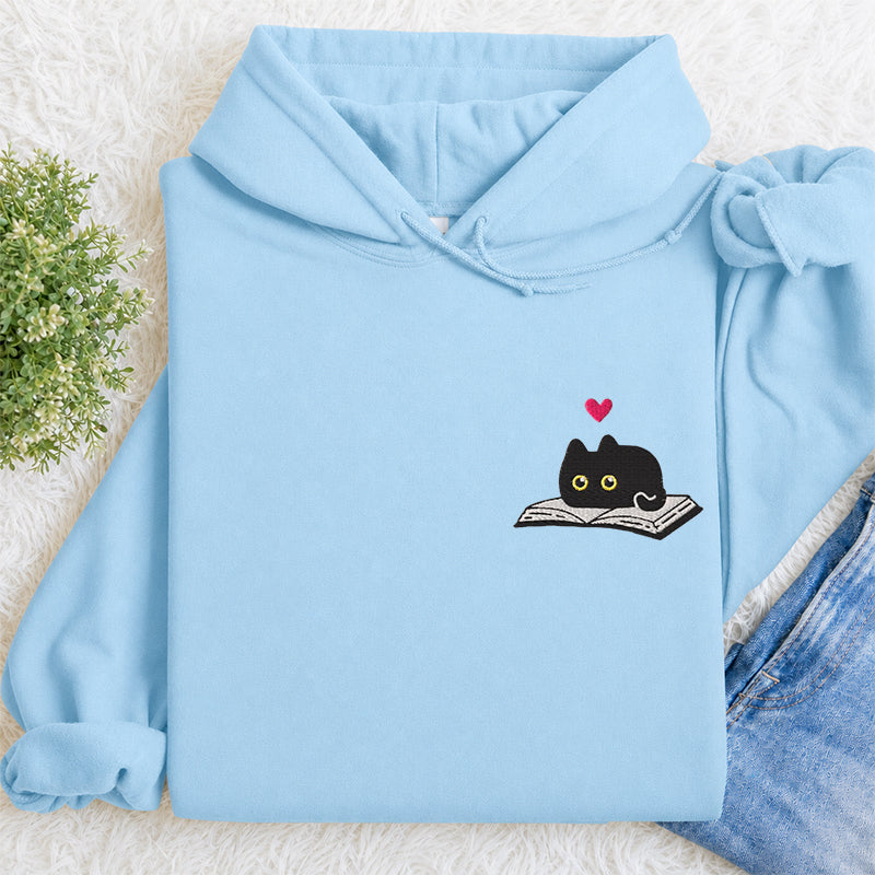 Embroidered Black Cat and Book Classic Adult Unisex Hoodie