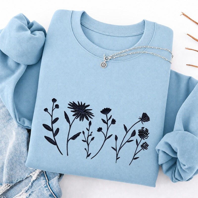Embroidered Floral Cottagecore Classic Crewneck Sweatshirt
