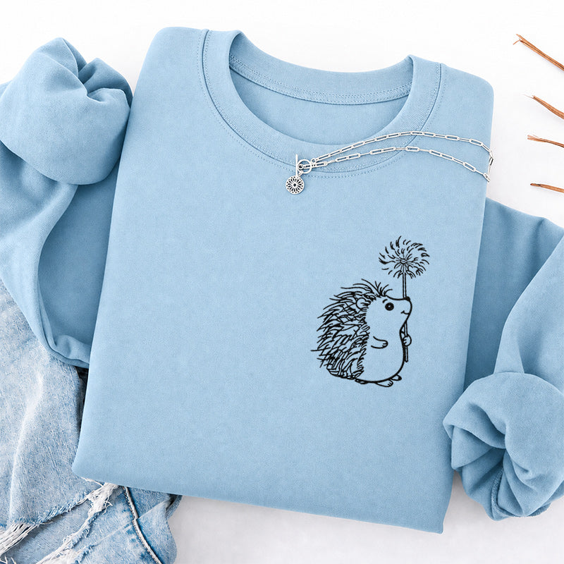 Embroidered Hedgehog Dandelion Classic Crewneck Sweatshirt