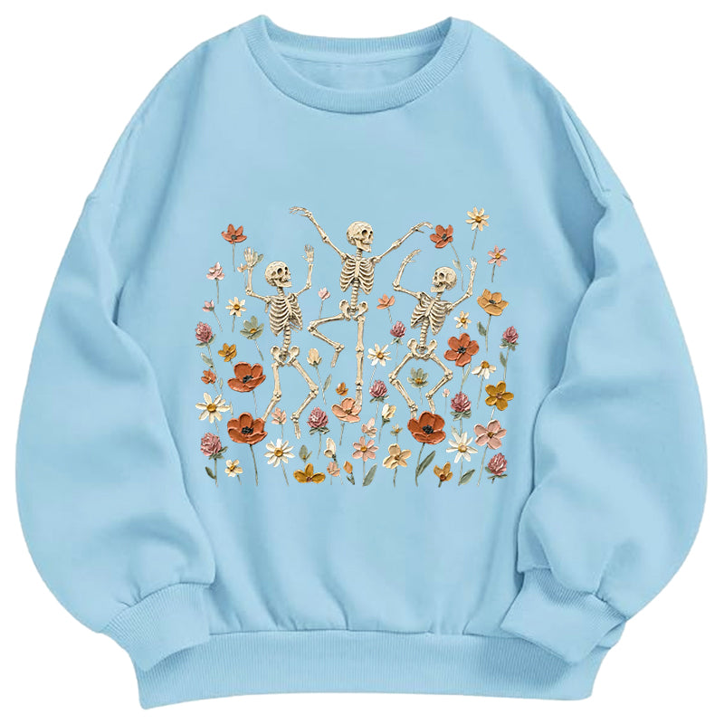 Skeleton and Floral Garden Classic Adult Unisex Crewneck Sweatshirts