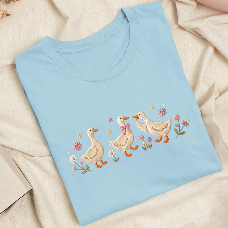 Embroidered Floral Goose Classic Adult Unisex Crew Neck T-Shirt