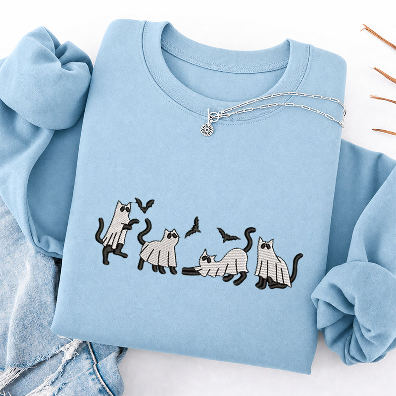 Embroidered Funny Cat Ghosts Classic Crewneck Sweatshirt