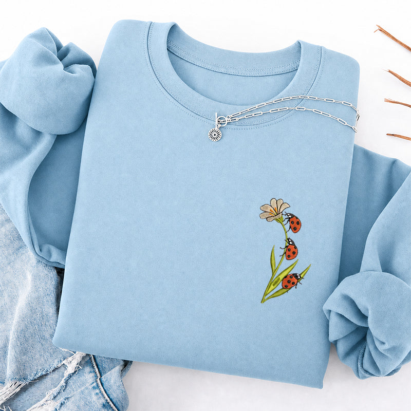Embroidered Ladybug & Daisy Classic Crewneck Sweatshirt