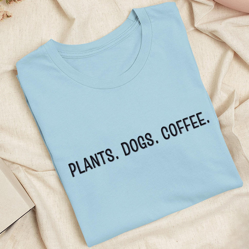 Embroidered Plant Dog Coffee Classic Adult Unisex Crew Neck T-Shirt