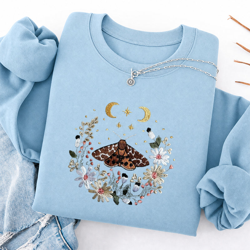 Embroidered Cottagecore Moth Classic Crewneck Sweatshirt