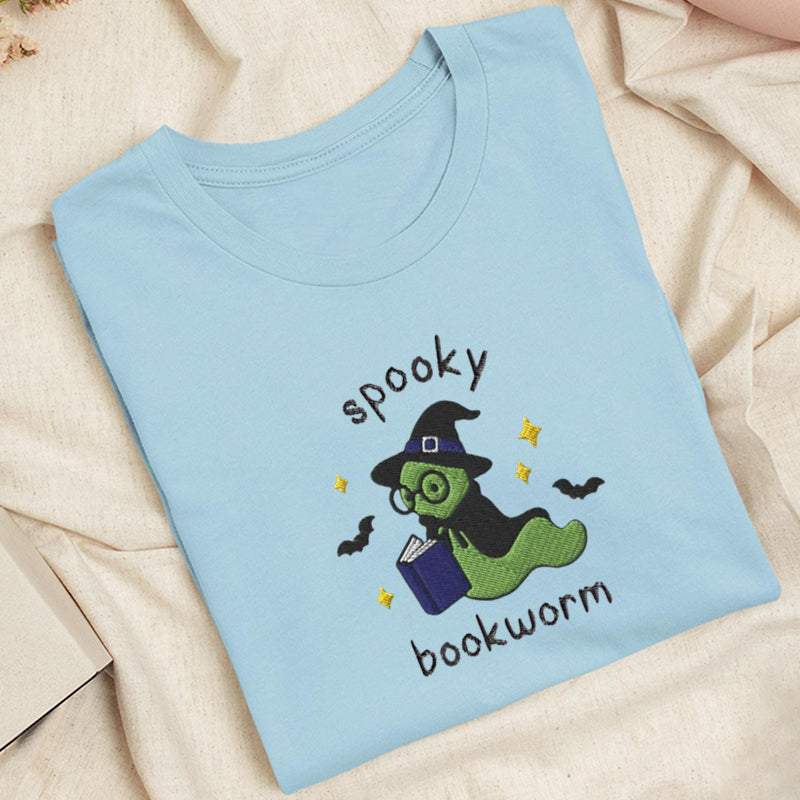 Embroidered Spooky Bookworm Classic Adult Unisex Crew Neck T-Shirt