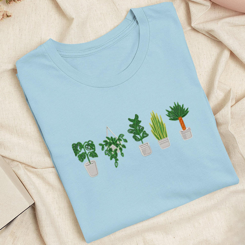 Embroidered Houseplant Classic Adult Unisex Crew Neck T-Shirt