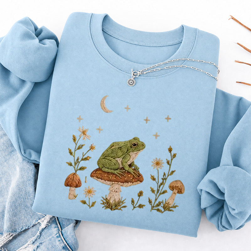 Embroidered Frog Mushroom Classic Crewneck Sweatshirt